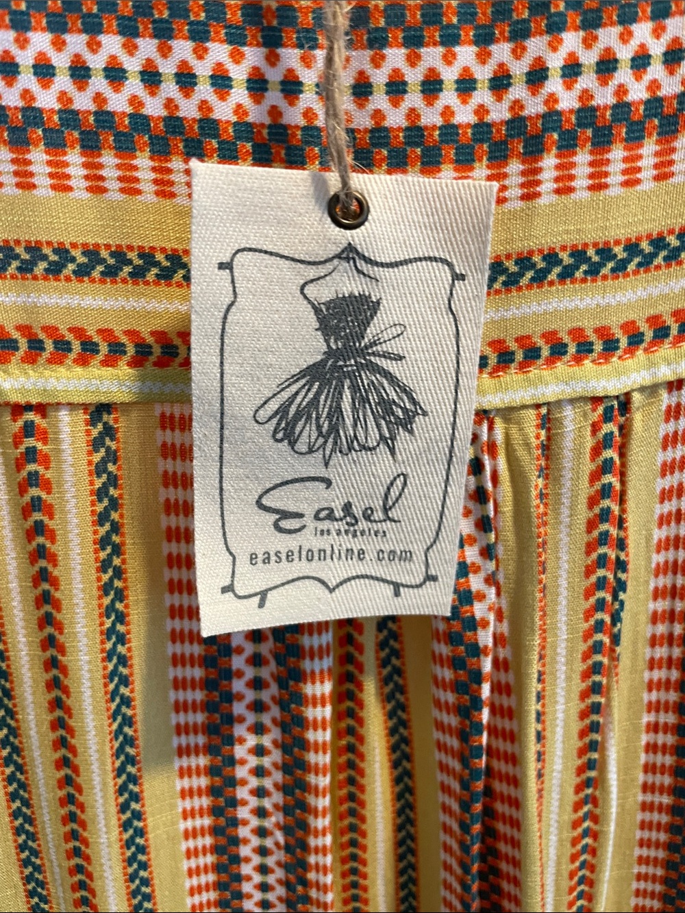 Plus Size Boho Tiered V-Neck Dress in Yellow Stripes with pockets - Picture 2 of 5